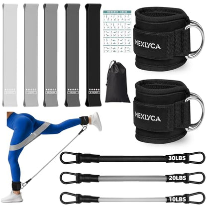 Resistance Bands Set – Resistance Band and Adjustable Ankle Exercise Bands with Cuffs Great Equipment for Training, Working Out, Yoga,Home Gym with Training Guidance & Carry Bag,Set of 8 - color: Black