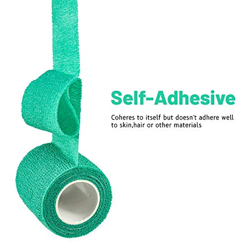 FRESINIDER 9 Rolls Self Adhesive Wrap Athletic Tape Gauze, Breathable Elastic Cohesive Bandage for Sports Injury & Pet (7 Pcs 2" x 5 Yards + 2 Pcs 1" X 5 Yards) (Green) - color: Green