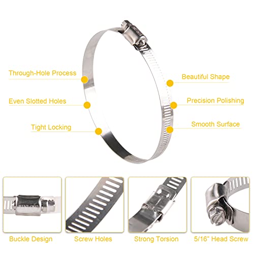 Winlong Stainless Steel 4'' Hose Clamps, 8PK SAE 72 Worm Gear Drive Hose Clamps 3 to 5 Inch (76-127mm) for Automotive Plumbing, 3'', 4'', 3.5'', 3 1/2'', 3 3/4'', 4 1/2'', 4.5'', 4 3/4'' - size: SAE#72 (3" ~ 5") 8PK