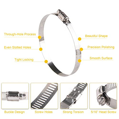 Winlong Stainless Steel 4'' Hose Clamps, 8PK SAE 72 Worm Gear Drive Hose Clamps 3 to 5 Inch (76-127mm) for Automotive Plumbing, 3'', 4'', 3.5'', 3 1/2'', 3 3/4'', 4 1/2'', 4.5'', 4 3/4'' - size: SAE#72 (3" ~ 5") 8PK