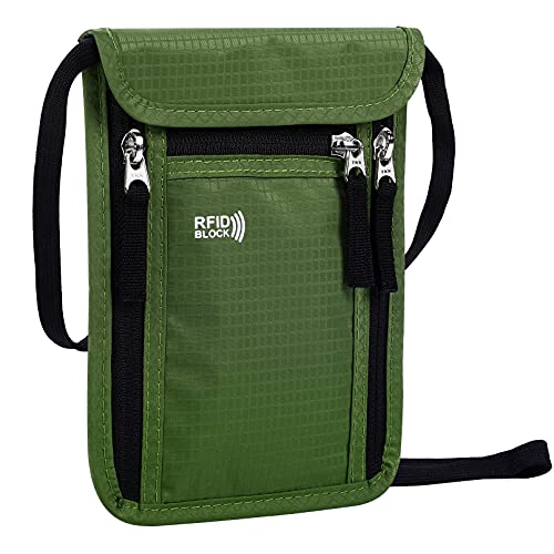 Travel Pouch Neck Wallet Family Passport Holder Organizer Case with RFID Blocking - color: Green