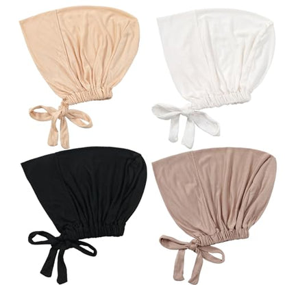 4PCS Hijab Underscarf Hijab Undercap Non Slip Hijab Cap Breathable Adjustable Hijab Underscarf with Tie-Back Closure Hijab Cap for Women