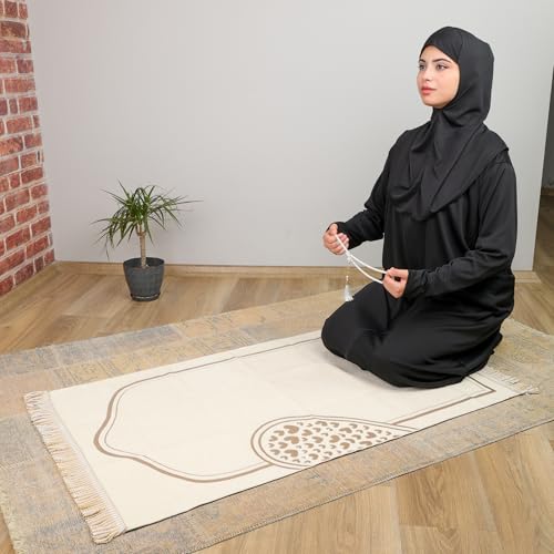 Couple Muslim Prayer Rug Set, 2 Pcs Chenille Mats & Gift Bag - color: Black-white