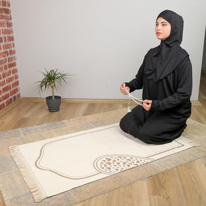 Couple Muslim Prayer Rug Set, 2 Pcs Chenille Mats & Gift Bag - color: Black-white