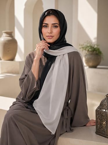 Gradient Dual Color Scarf，Elegant Ombre Headwraps Hijab, Modal Cotton Feel Lightweight Sunscreen Shawls for Women - color: 5#blackgrey