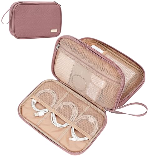 NISHEL Electronics Travel Organizer Cord Case, Charger Cable Tech Bag - color: Rose-wood Pink, size: Large