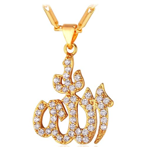 U7 Allah Pendant Necklace with Chain Platinum / 18K Gold Plated Muslim Jewelry Islamic Pendant - color: 01.Gold Iced Out