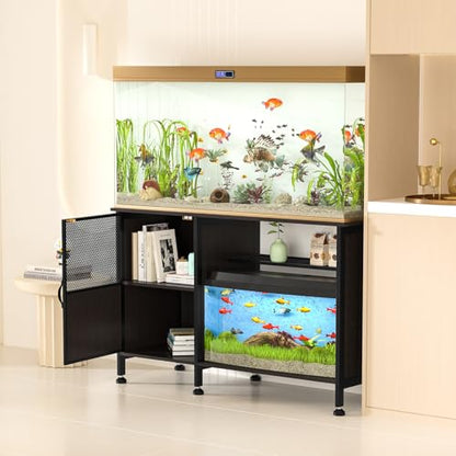 55-75 Gallon Fish Tank Stand, Aquarium Stand with Open Shelf, Heavy Duty Fish Tank Rack with Cabinet Storage, 52" L*19.7" W Tabletop fits Aquarium,Turtle Tank,or Reptile Terrariums Black