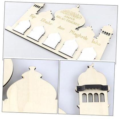 Ramadan Wall Hanging Wooden Calendar Decoration Eid Mubarak Countdown Calendar for Boy Girl Reusable Festive Home Decor for Ramadan and Eid Celebrations