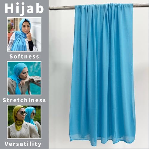 Harewom Muslim Hijab for Women Soft Stretch Headscarf Large Plain Turban Wrap Shawl Head Wrap for Everyday Wear - color: Light Blue Hijab Headscarf