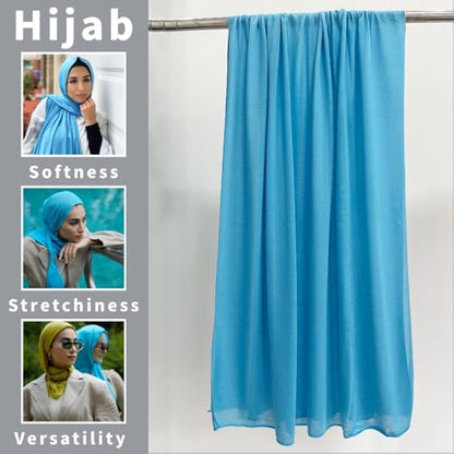 Harewom Muslim Hijab for Women Soft Stretch Headscarf Large Plain Turban Wrap Shawl Head Wrap for Everyday Wear - color: Light Blue Hijab Headscarf