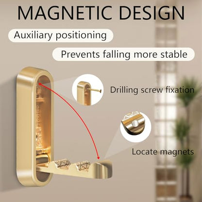 4PCS Foldable Wall Hooks, Heavy Duty Zinc Alloy Flip-Down Coat Hooks with Screw Mount, Holds up to 44 Lbs, Space-Saving Folding Wall Hangers for Bathroom, Closet, Bedroom, Entryway (Gold) - color: Gold, size: 4 Hooks