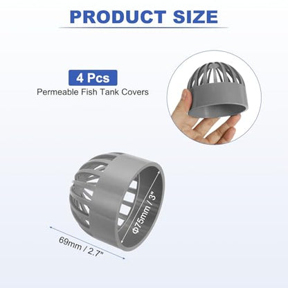 PATIKIL 3 Inch (75mm) Fish Cover Permeable Cap, 4 Pcs PVC Breathable Cap Aquarium Guard Fish Tank Intake Cover, Gray - color: Gray, size: 3Inch(75mm)