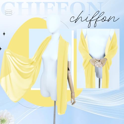 Chiffon Scarf,Soft Breathable Chiffon Shawls and Wraps,Silky Women's Hijab for Evening Dresses Wedding Bridal Scarves - color: Light Yellow, size: 67 x 28 inches