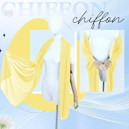 Chiffon Scarf,Soft Breathable Chiffon Shawls and Wraps,Silky Women's Hijab for Evening Dresses Wedding Bridal Scarves - color: Light Yellow, size: 67 x 28 inches