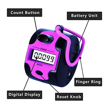 TESEAS Handy Counter Click Manual Digital clicker Stitch Tally Counters Finger Mechanical Palm Handheld Pitch 5-Digit Electronic Display Click Counter Number Count for Row, People, Golf Lap - style: 1pc Pink