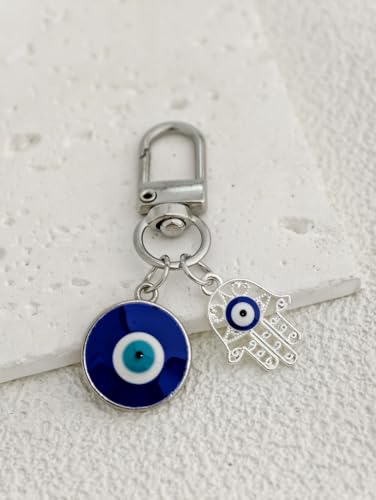 Blue Evil Eye Keychain Hamsa Hand Protection Keyring Good Luck Amulet for Purse Keys,Spiritual Gift for Women Men - color: The Silver Fatima Eyes