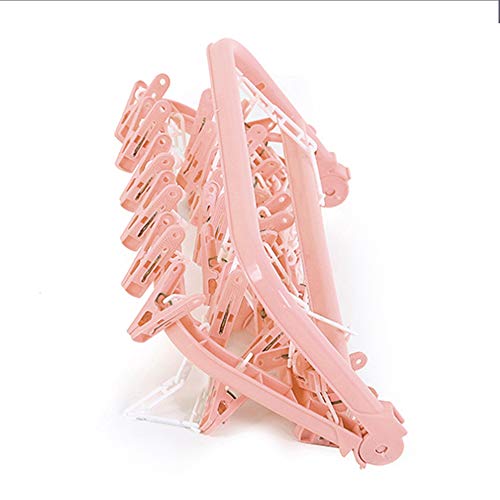 SteelFever Clothes Drying Hanger with 32 Clips, Foldable Hanging Drying Rack for Clothes Underwear Socks (Light Pink) - color: Light Pink