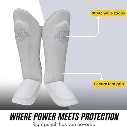 PU Leather Shin Guards for Kickboxing, MMA, Muay Thai Training, Protective Shin Pads - color: White, size: X-Large