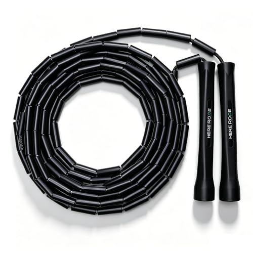 Adjustable Beaded Jump Rope For Adults, Kids, Hererope 10 ft Beaded Jump Rope With Unbreakable Handles & Shatterproof Beads for Enhanced Fitness Training - color: Black