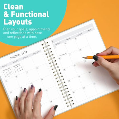 Sweetzer & Orange 2026 Planner – 6" x 8.25" Dated Daily, Weekly & Monthly Calendar Planner – January to December 2026 – Eucalyptus Design with Motivational Stickers, Gold Spiral & Sturdy Paper - color: Eucalyptus