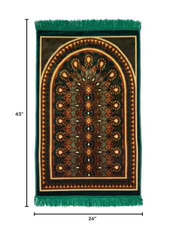 Muslim Prayer Rug, Soft Plush Thin Islamic Prayer Mat, Janamaz, Sajada, Praying Carpet, Islamic Gift for Men & Women, Islamic Ma, Eid & Ramadan Gift with Prayer Beads, 26x43 inch, Green - color: Kaaba / Emeraldgreen