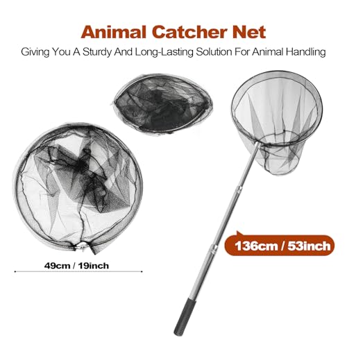 Animal Catcher Net, Chicken Catching Net for Poultry Supplies, Extendable 72" Made of Stainless Steel Fishing net Catcher for Catching Small Duck, Geese, Bird, Bat, Chickens, cat, Poultry