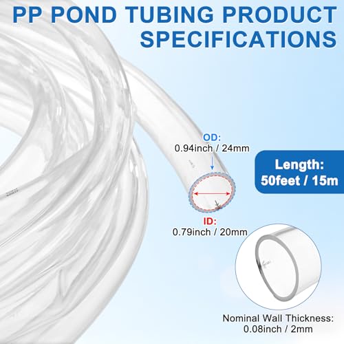 M METERXITY Vinyl Tubing 3/4" ID x 1" OD 50ft Flexible Plastic Tube with 2 Hose Ties, Lightweight Hybrid PVC Hose for Water Gardening/Airline/Aquarium Tubing [Clear] - size: 3/4" ID x 50ft