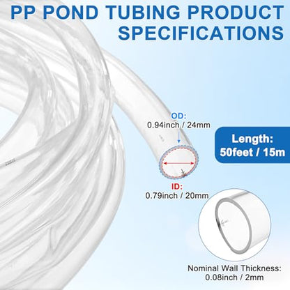 M METERXITY Vinyl Tubing 3/4" ID x 1" OD 50ft Flexible Plastic Tube with 2 Hose Ties, Lightweight Hybrid PVC Hose for Water Gardening/Airline/Aquarium Tubing [Clear] - size: 3/4" ID x 50ft