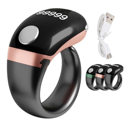 Adjustable Finger Counter Clicker Ring (18/20/22mm), Muslim Digital Azan Alarm Clock Ring, Digital Electronic Smart Ring Counter with Display & Type-C Charging Gold - color: Gold