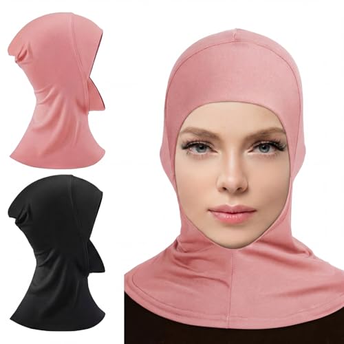Geyoga Modal Hijab Cap for Women Adjustable Muslim Stretchy Turban Full Cover Shawl Cap Full Neck Coverage Small and medium - color: Pink, Black