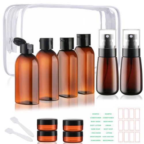 Travel Shampoo Bottles for Toiletries 10 PCS 3.4oz Travel Containers - color: C-Amber