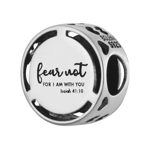 Inspirational Words Symbols 925 Sterling Silver Charm Bead For Pandora & Similar Charm Bracelets or Necklaces - color: Fear Not, For I Am With You - Isaiah 41:10