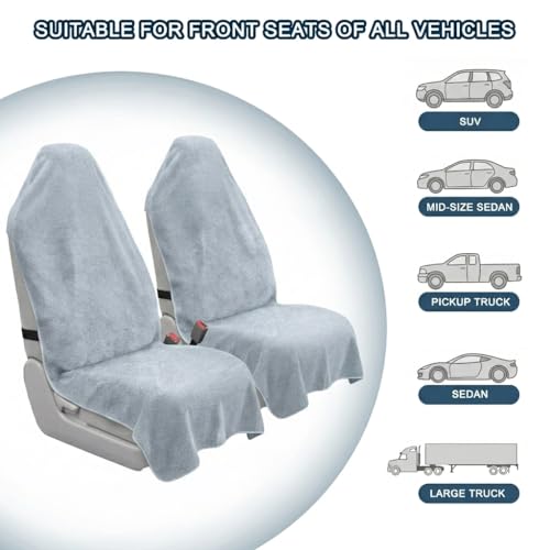 Car Seat Towel Cover, 2pcs Universal Front Seat Protector for Cars, SUVs and Trucks, Sweat Towel Car Seat Cover for Gym, Yoga, Swimming, Pets and Family Travel, Light Gray - color: Light-gray