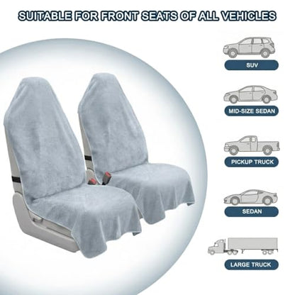 Car Seat Towel Cover, 2pcs Universal Front Seat Protector for Cars, SUVs and Trucks, Sweat Towel Car Seat Cover for Gym, Yoga, Swimming, Pets and Family Travel, Light Gray - color: Light-gray