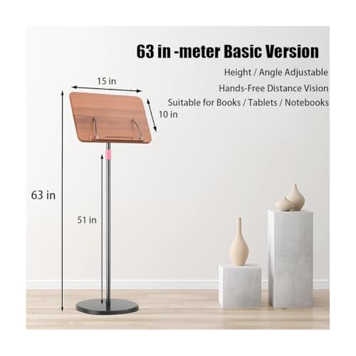 Adjustable Standing Book Stand,Book Reading Stands,Wood Music Sheet，Podium& Bible& Cookbooks Display Stands.Goodbye to Head Down Fatigue Adjustable Viewing Angle (Black, 63in) - color: Black, size: 63in
