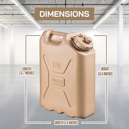 Scepter Portable Military Style Water Storage Jug & Container for Camping, 5 Gallon, Sand - Plastic Beverage and Hydration Dispenser for Outdoor Drinking, RV and Emergency Survival | Portable Heavy-Duty Plastic Beverage & Hydration Dispenser for Camping,