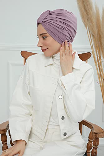 Aisha's Design Instant Turban Plain Cotton Scarf Head Wrap Lightweight Hat Bonnet Cap for Women - color: Lilac