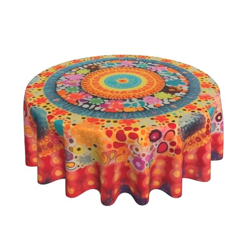Mandala Bohemian Tablecloth Spring Summer Round Table Cover Washable Table Cloth for Home Kitchen Party Picnic 60 Inch - color: Mandala Bohemian