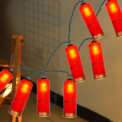 SUNSGNE Red Shotgun Shell String Lights - 8.5ft Plug-in Red Christmas Lights with 10 LED Bulbs for Christmas Hunting-Themed Party Decor - color: Red
