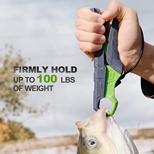 7.5'' Floating Fish Gripper, Fishing Grabber | Catfish Mouth Pliers, Caught Bass Holder, Fish Scale Hook Clamp, Saltwater Lip Grip Tool with Lanyard, Gifts for Men - color: Gray-green