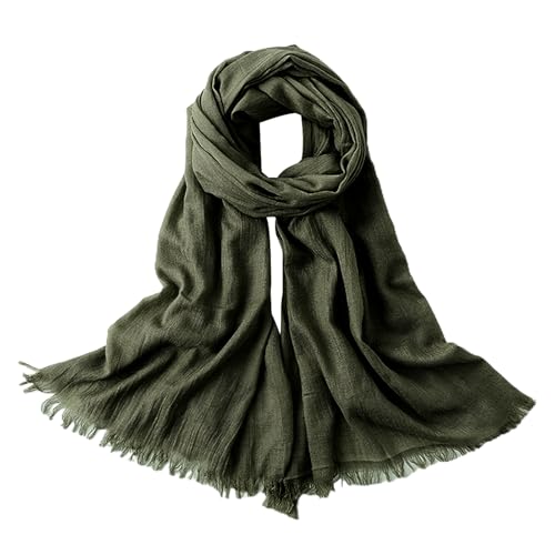 Extra Large Cotton Linen Shawl Wrap for Women, Elegant Scarf with UV Protection Breathable Lightweight Head Cover Hijab - color: Army Green
