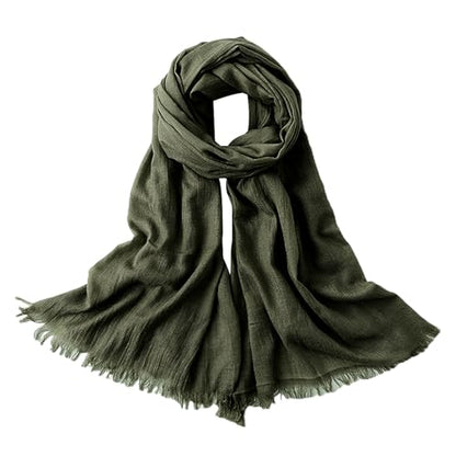Extra Large Cotton Linen Shawl Wrap for Women, Elegant Scarf with UV Protection Breathable Lightweight Head Cover Hijab - color: Army Green