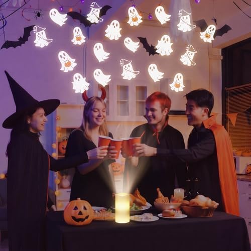 Baquler Halloween Projector Candle Ghost Projector Light Halloween Indoor Decoration Spooky Scary LED Flameless Candle Battery Operated Night Light with Remote Timer Bedroom Home Decor Party Gift - style: Ghost
