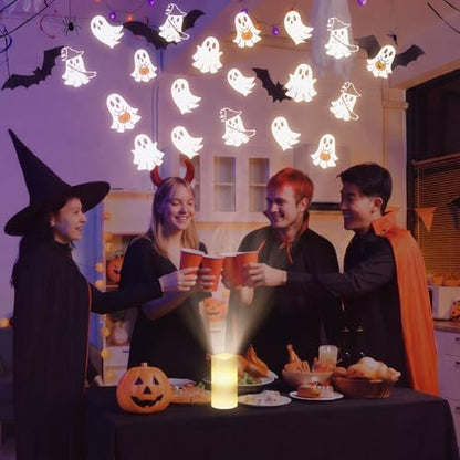 Baquler Halloween Projector Candle Ghost Projector Light Halloween Indoor Decoration Spooky Scary LED Flameless Candle Battery Operated Night Light with Remote Timer Bedroom Home Decor Party Gift - style: Ghost