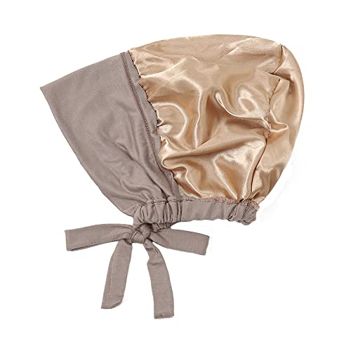 Women Under Scarf Hat Hijab Undercap Islamic Muslim Under Scarf Hijab Cap with Tie-Back Closure - color: Pink2+light Khaki2