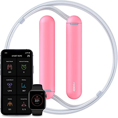 Tangram Smart Rope Rookie – Smart Jump Rope with Counter & App, Bluetooth Fitness Tracker, Adjustable Jump Rope for Weight Loss, Cardio, HIIT & Home Workouts - color: Pink
