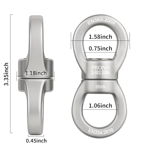 PROND Swing Swivel 35kN Safest Rotational Device, Swing Spinner, Carabiner Swivel, Climbing Rope Swivels for Children’s Web Tree Swing Setting, Aerial Dance, Hanging Hammock - color: Silver
