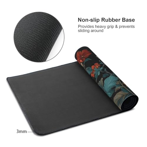 XXL Gaming Mouse Pad 35.4 x 15.7 Inch, Large Floral Desk Mousepad with Vintage Botanical Design, Water-Resistant, Stitched Edges, Non-Slip Rubber Base Desk Mat for Gaming & Office