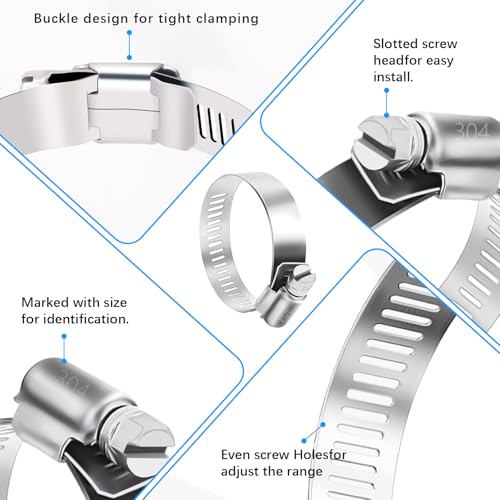 YUCDXVF 24PCS Adjustable Stainless Steel Hose Clamps, 1/4“-2” (6-51mm) Stainless Steel Hose Clamp Assortment Kit Our Hose Clamps Are Used For Home, Garden and Automotive Hose Connections